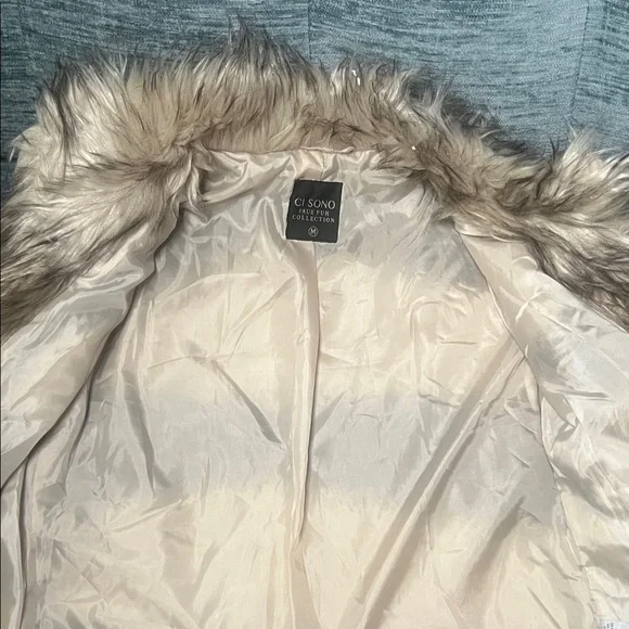 Ci Sono Cream and Brown Faux Fur Jacket - Picture 2 of 9